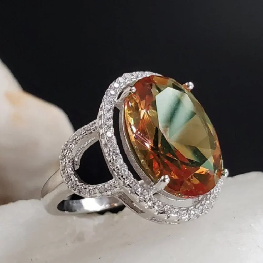 Sterling Silver 925 Ring Alexandrite Stone White Topaz Unique Silversmith